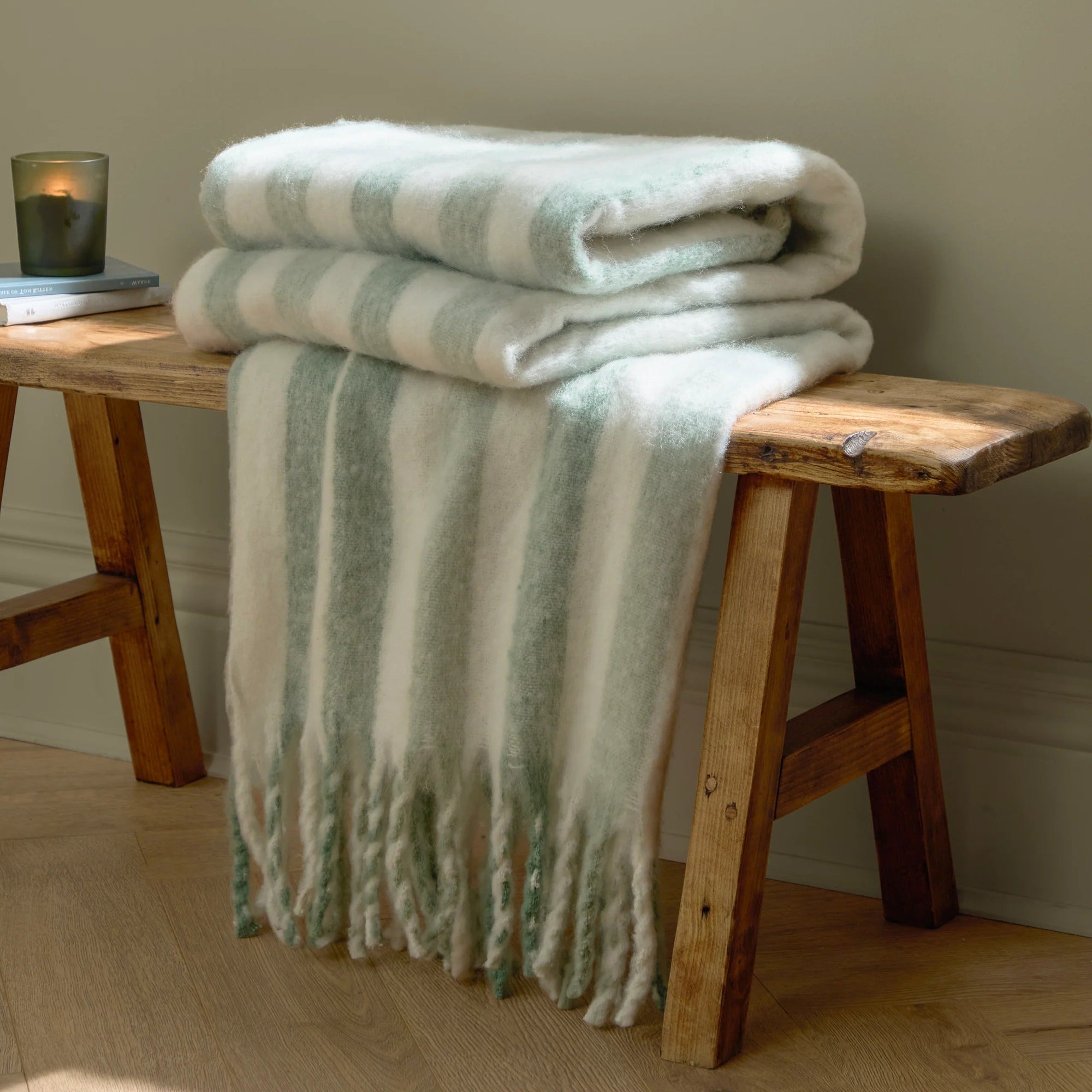 100% Cotton Woven Stripe Throw Blanket with Fringe