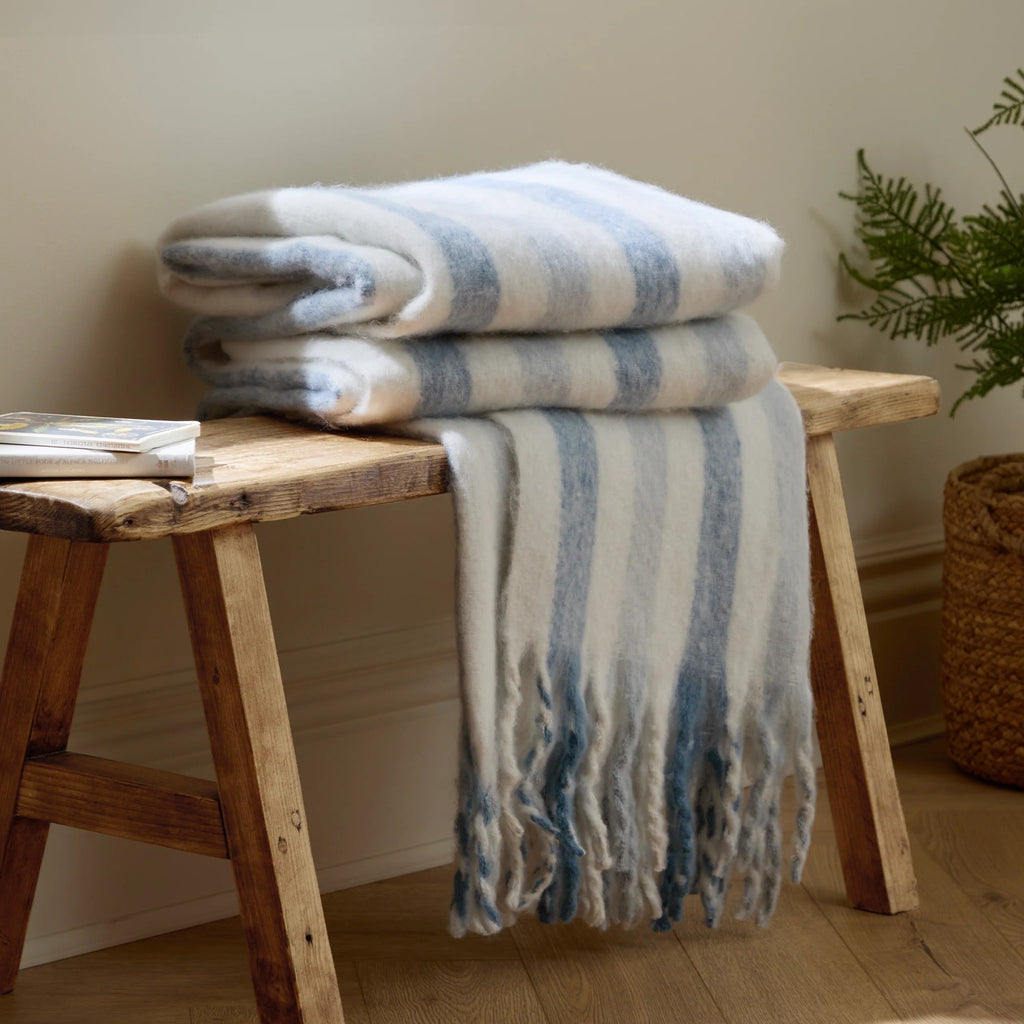 100% Cotton Woven Stripe Throw Blanket with Fringe