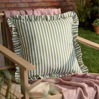 Water Resistant Striped Cushion Cover with Ruffle Trim