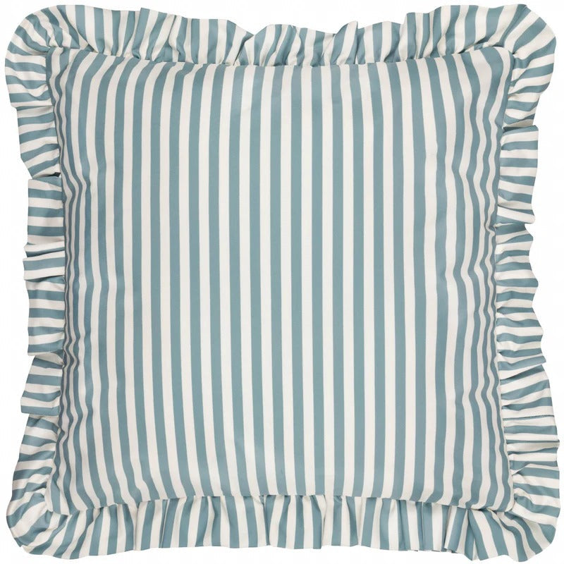Water Resistant Striped Cushion Cover with Ruffle Trim