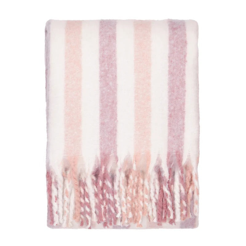 100% Cotton Woven Stripe Throw Blanket with Fringe