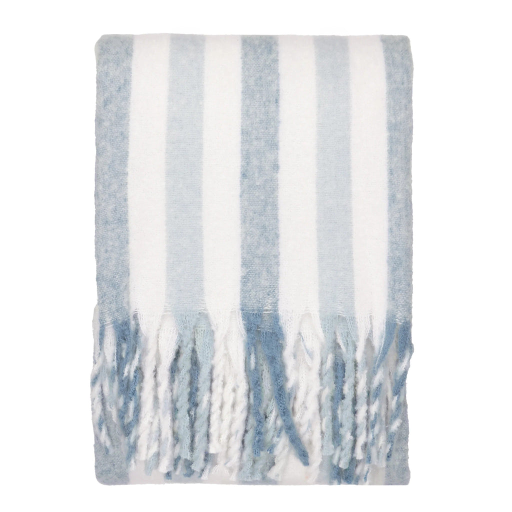 100% Cotton Woven Stripe Throw Blanket with Fringe