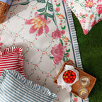 Water Resistant Striped Cushion Cover with Ruffle Trim